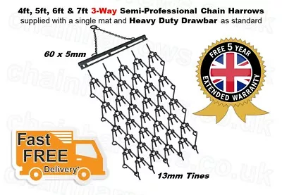 4ft 5ft & 6ft Wide X 5ft Trailed 3-WAY Grass Chain Harrows 3 YEAR WARRANTY • £440