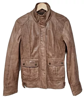 Y2K S. Oliver Lamb Nappa Leather Biker Jacket Size 8 10 Tan Brown • $17.41