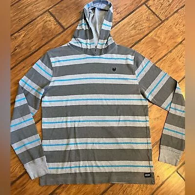 Zoo York Men’s Long Sleeve Hooded Shirt Striped Blue Gray Cotton Polyester Nice • $18.99