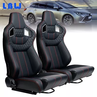 2PCS Car Racing Seats PU Leather Adjustable Seats Red Vertical Line W/2 Sliders • $347.05