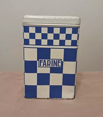 Comptoir De Famille Vintage French Kitchen Tin Canister Farine Blue Gingham • $25