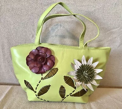 Paolo Masi Italy Gen. Leather Designer Handbag Purse Lime Green Floral Flower • $49.99