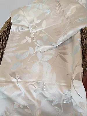 £20 • Buy Duck Egg Blue Taupe Leaf Jacquard Curtains MONTGOMERY Satin Look Lined 89 X 72  