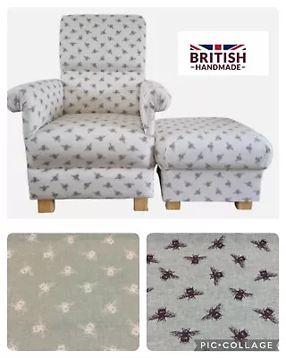 Fryetts Bees Fabric Adult Chair & Footstool Armchair Pouffe Accent Nursery Linen • £319.99