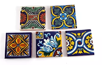 Terracotta Ceramic Wall Tiles Lot Of 5 Shabby Chic Blue Yellow 4.25  Boho • $17.98