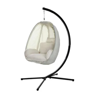 Gardeon Outdoor Egg Swing Chair Patio Furniture Pod Stand Canopy Foldable Cream • $280