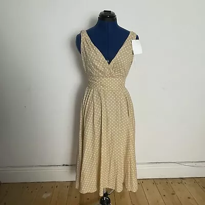 Anmol 50s Inspired Beige Polka Dot Cotton Tea Dress - Size 8 • £17.99