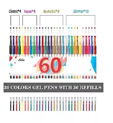 Lelix Gel Pens 60 Pack Gel Pen Set 30 Colors Gel Pen With 30 Refills Multicolor • $9.15