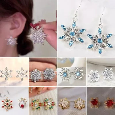 $3.71 • Buy Christmas Crystal 925 Silver Snowflake Earrings Stud Drop Dangle Women Gift