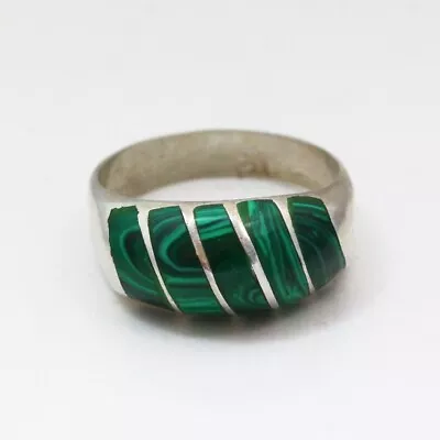 Mexico 925 Sterling Silver & Malachite Inlay Vintage Ring - Size 13 • $80