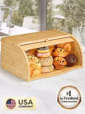 Bamboo Bread Box Large Wooden Food Keeper For Kitchen Countertop • $20.90