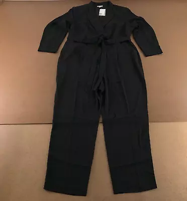 H&M Women's Size XL Black Long Sleeve Collared Straight Leg Dressy Jumpsuit NWT • $21.46