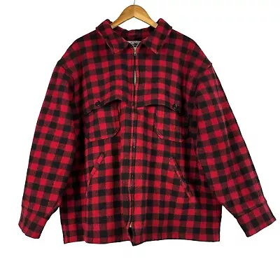 LL Bean Vintage USA Hunting Shirt Jacket Flannel Red Buffalo Plaid Wool Mens 2XL • $64.99