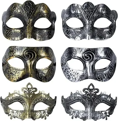 6pcs Venetian Mens Masquerade Ball Face Masks /Party Fancy Dress/ SilverGold • £11.89