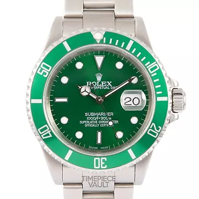 Rolex Submariner 16610 Date S/steel 40mm Watch Green Luminous Dial Green Insert • $10550