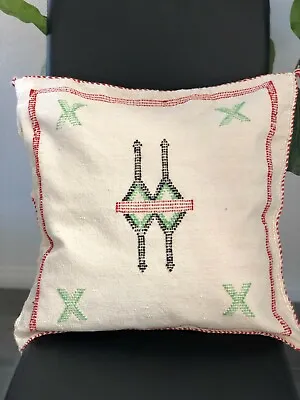 Moroccan Cactus Silk White Pillow Cover Handmade Sabra Cushion Cover Item32 • $43.04