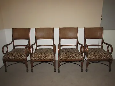 $699 • Buy Rattan Arm Chair, Set Of 4, Leopard Print Upholstery, Tropical, Floridian