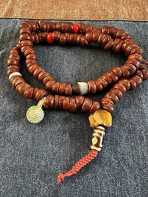 Rare Vintage Tibetan Eyes Bodhi Mala Beads Two Eyes & Dzi Coral Beads & Counter • $795