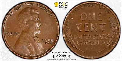 1955 Doubled Die Obverse DDO Lincoln Wheat Copper Cent 1C PCGS AU Detail -Damage • $1785