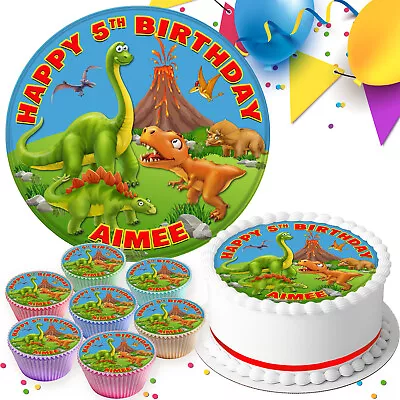 Dinosaur Happy Birthday Personalised Edible Cake Topper & Cupcake Toppers R-760 • £7.99