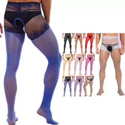 Men's Mesh Sheer Sissy L Lace Sexy Pantyhose Stockings Tights Underwear Lingerie • $4.39