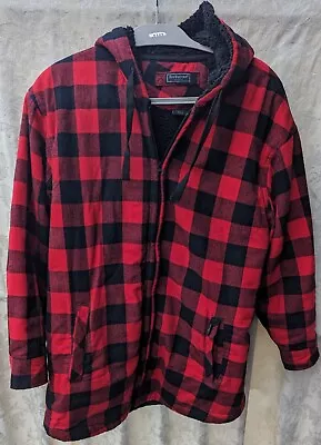 Five Brother Red Buffalo Plaid Flannel Faux Mink Lined Hooded Full Zip Jacket XL • $24.95