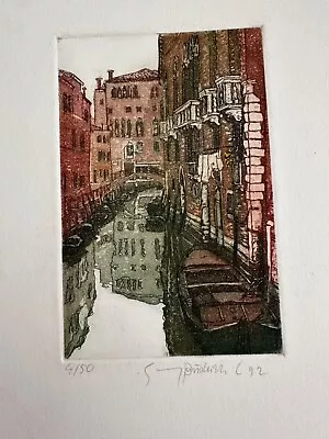 Original Colored Etching   Venice Canal   Signed In Pencil 92  #4/50  14  X 10  • $31.20