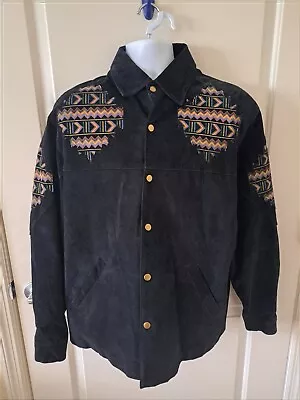 VTG Raffaelo Men's Aztec Navajo Suede Leather Bomber Button Front Jacket Size M • $40