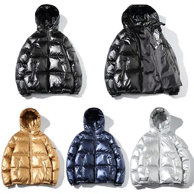 UK Men's Hooded Shiny Down Cotton Padded Jacket Bubble Winter Warm Outwear Coat • $31.71