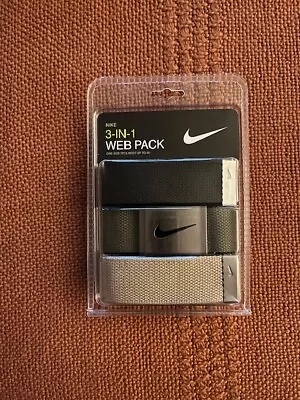 NEW Nike Golf Men's 3 In 1 Web Pack Belts Fits Most Up To 42” Waist Blk/Gray/Tan • $20