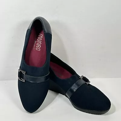 Munro Mindy Shoes Womens 6M Dark Navy Blue Slip On Comfort Wedge Loafers Stretch • $16.08