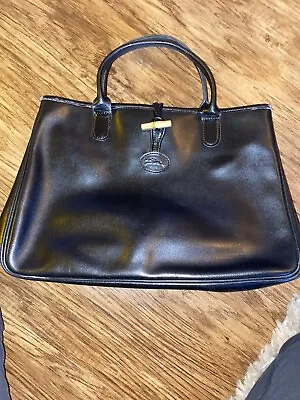 Longchamp Roseau Leather Handbag Black Vintage • $78