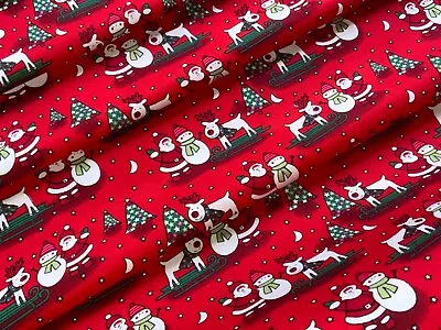 £4.95 • Buy Christmas Santa Fabric 100% Cotton Material * Father Christmas / Snowman / Deer