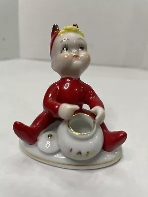 Lefton Devil Pixie Elf Ceramic Figurine W/ Jam Jar Red Rare Japan Vintage • $50