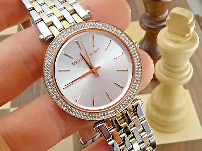 MICHAEL KORS Darci 38mm Ladies Rose Gold Crystals Bracelet Wristwatch MK-3203 • £5.19