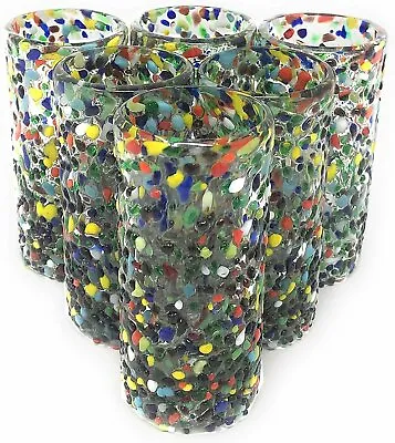 Hand Blown Mexican Tequila Glasses – Set Of 6 Confetti Design Tequila Shot... • $35.99