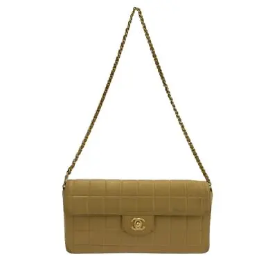 Auth CHANEL Chocolate Bar A15316 Light Brown Lambskin Shoulder Bag Gold Hardware • $968