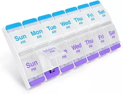 7 DAY WEEKLY PILL PLANNER ORGANIZER Meds Vitamin AM/PM Box XL Case Push Button • $8.36