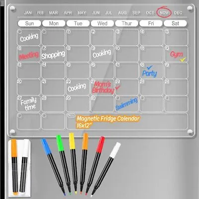 Magnetic Acrylic Calendar For Refridgerator W 8 Markers & Magnetic Pen Holder • $14.99