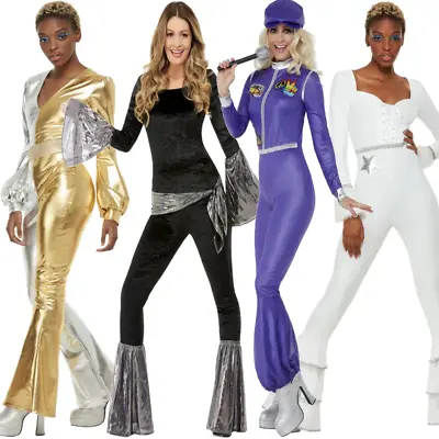 70s Disco Costume Ladies Catsuit Disco Fever Dancing Fancy Dress Jumpsuit Outfit • £20.99