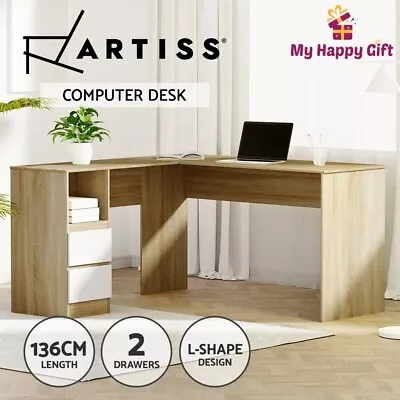 Artiss Corner Computer Desk Office Study Desks Table Drawers L-Shape Workstation • $169.39