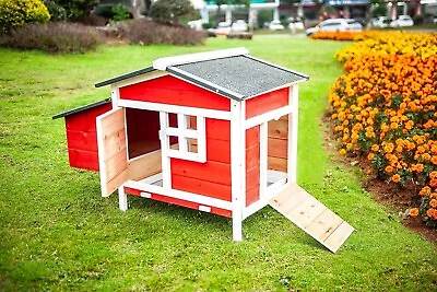 Wooden Chicken Coops Hen House Poultry Cage Pet Hutch Outdoor W/Nest Box&Ramp • $113.99