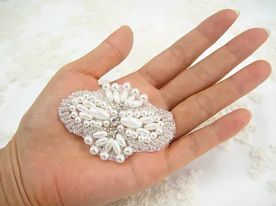 £4.99 • Buy Diamante Motif Rhinestone Pearl Costume Applique Bead Bridal Dancing Dress Trim