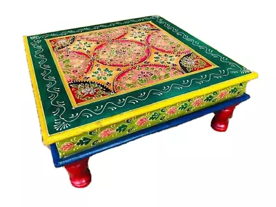 £75 • Buy Small Coffee Table Lime Green Wooden Indian Bajot Hand Painted Ethnic Furniture
