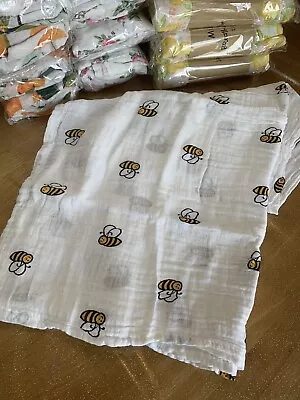 XL Muslin Bees 🐝 Luxury Baby Muslin Square Swaddle Blanket Organic • £7.88