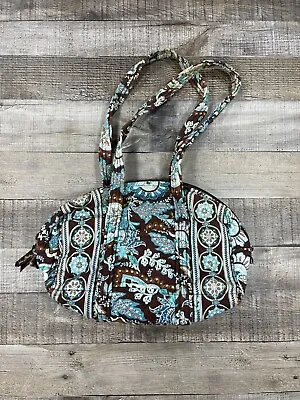 Vera Bradley Java Blue Duffel Brown Medium Floral Quilted Shoulder Bag RETIRED • $34.95