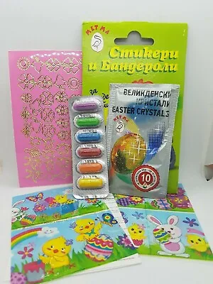 Lot 6 Colours Easter Egg Dye Paint & 4 Thermal Wraps & Stickers & Crystals Art  • £7.55