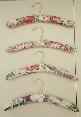 4 Vintage Floral Print Padded Fabric Clothes Hangers ~ 15  ~ Pink Purple Cream • $19.99