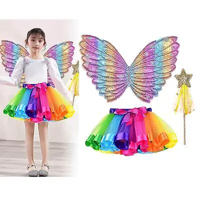 Girls Butterfly Wing Costume Fancy Dress Up Fairy Princess Kids For Party Rose • £10.66