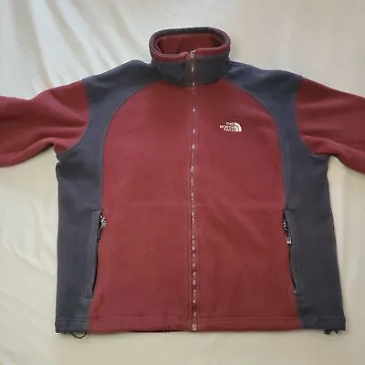 The North Face Mens Maroon Black Long Sleeve Full Zip Fleece Jacket Size Large • $19.57